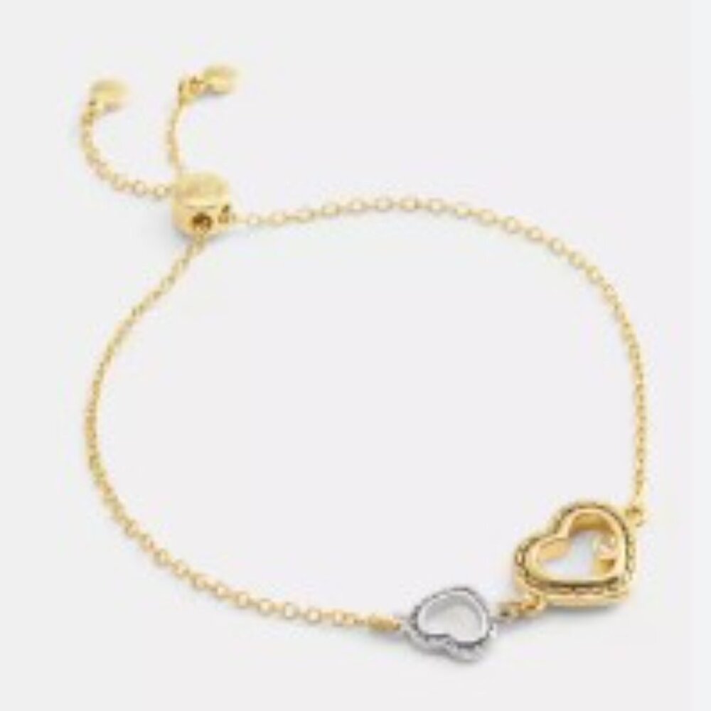 COACH Double Stitched Hearts Slider Bracelet in Gold